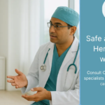 The patient consulting with a hernia surgeon, discussing mesh repair options for abdominal wall hernia, highlighting personalized treatment plans.