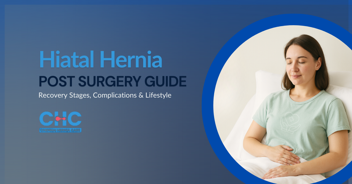 A woman resting calmly in a hospital bed after hiatal hernia surgery.